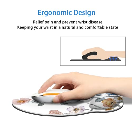 Mouse Pad with Wrist Support, Ergonomic Mouse Pad with Memory Foam Wrist Rest Cushion, Non-Slip Rubber Base Gaming Mice Pad for Home Office Computer Laptop,Cute Flowers - color: Cute Flowers