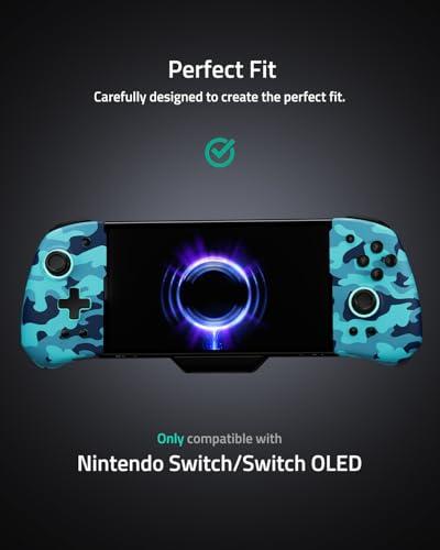 Switch Handheld Controller for Nintendo Switch Joycon Replacement, Camo-Blue Switch Joypad Controller with Hall Effect Joysticks, Ergonomic One Piece Controles Customizable with Adjustable RGB, Turbo, Mapping - color: Camo Blue