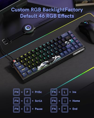 SK68 65% Gaming Keyboard, Wired Backlit Mini Keyboard w/100% Hot-Swap Socket 68 Keys Aluminum Gaming Wired Keyboard for PC Laptop Game - color: Black