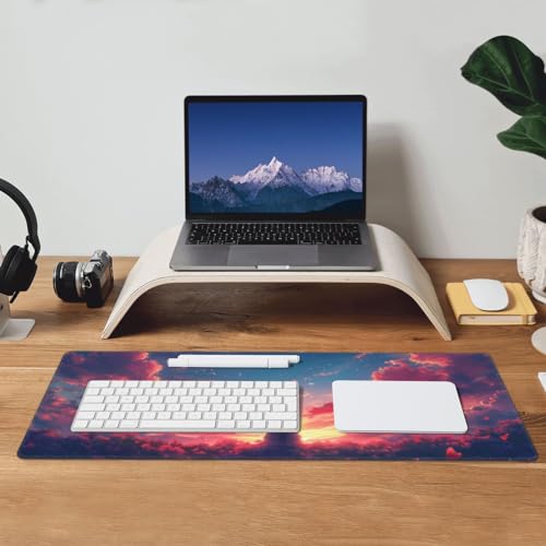 Gaming Mouse Pad Desk Pad,Extended Big Mouse Pad,31.5x11.8 Inch Long Computer Keyboard Mouse Mat Mousepad with 3mm Non-Slip Base and Stitched Edge for Gaming and Office… (Sunset Cat) - color: Sunset Cat