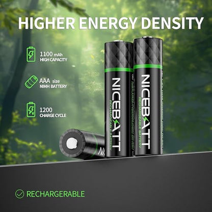 NICEBATT Rechargeable AAA Batteries 1100mAh, Premium NiMH Triple A Battery Low Self Discharge -16 Count - size: 16 Count