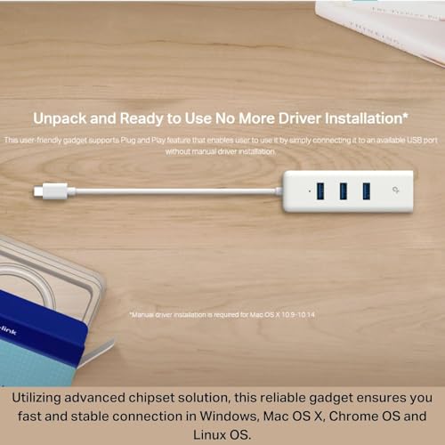 TP-Link UE330C USB-C 3.0 to Ethernet Adapter | Portable 3-Port USB-A 3.0 Hub w/ 1 Gigabit RJ45 Ethernet Port | Laptop Network Adapter | Plug & Play | Supports Win 7/8/8.1/10/11, Mac OS X (10.9-10.15) - style: USB-C with 3-Ports