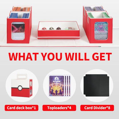 AFIING Commander Deck Box for MTG/EDH, Fits 400+ Double-Sleeved Cards, with Display Window, 4 Removable Deck Cases, Dividers, Dice Tray & Handle, Card Holders for TCG (White Red) - color: White Red
