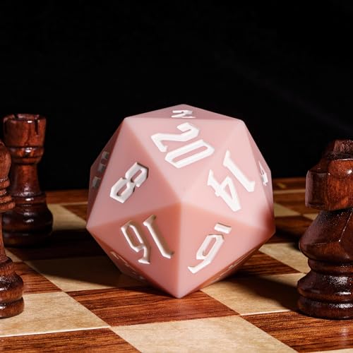 55mm Silicone D20 Dice, Large D20 Single 20 Sided DND Dice | Soft & Comfortable Touch, Perfect Bouncer, Stress Relief, Compatible with Dungeons and Dragons RPG Party Games - color: Pink W/White Numbers