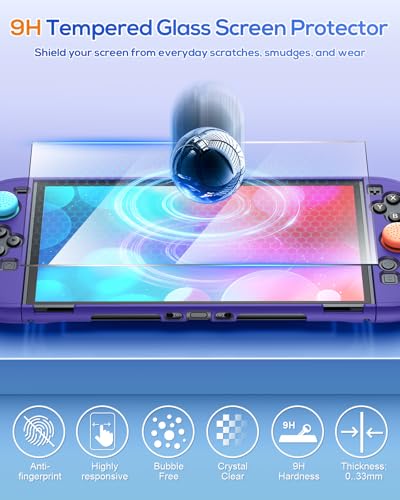 FYOUNG Protective Case for Nintendo Switch 2 2025, Slim Cute Hard Shell | Switch 2 Cute Case, Scratch&Shock Protection Cover with Screen Protector, 8 Thumb Grip (Solid Purple, Switch 2 7.9inch) - color: Solid Purple