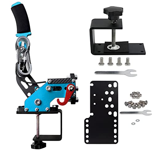 Obokidly Upgrade 3-in-1 Upgrade 4th GEN 64 Bit USB Handbrake Support G29 Only Compatible with PS5/PS4 And PC for Simracing Game Sim Rig (Handbrake With Clamp & Palte, Blue) - color: Blue, size: Handbrake With Clamp&Plate