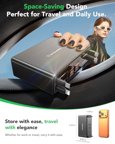 8-in-1 Retractable Charging Station for Multiple Devices, USB-C GaN Hub | 105W Retractable Charger, 4 Cables & 4 Ports, Clutter-Free Desk/Home, Travel-Ready, Fast Charge For iPhone/Galaxy/Pixel/iPad