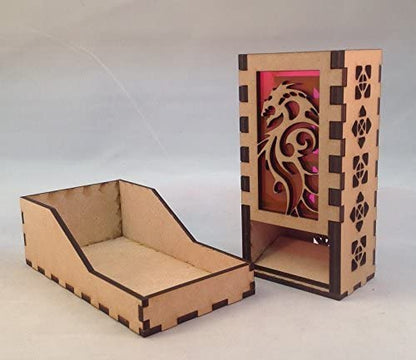 Dragon Mini Dice Tower v3 Neon Pink Acrylic Window Laser Cut MDF Unique Fast Shipping