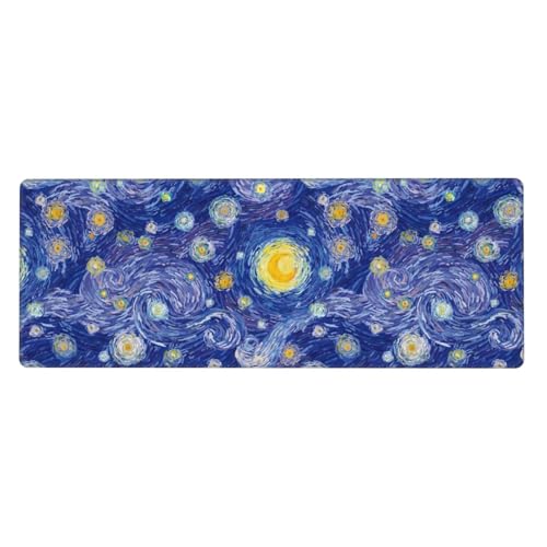 Large Mouse Pads for Desk, Extended Abstract Gaming Mousepad for Women Office Gifts, Funny XL Big Stitched Waterproof Nonslip Computer Mats Deskmat for Keyboard, (Starry Night, 31.5 * 11.8 in) - color: Starry Night