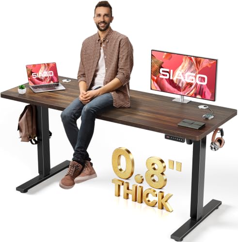 SIAGO 63 x 24 Inch Electric Standing Desk, 0.8 Inch Thick Tabletop | Smooth Height Adjustment, 200lbs Stability, 3 Memory Presets, Cable Management, Pre-Labeled Easy Assembly - color: Walnut, size: 63 x 24 Inch