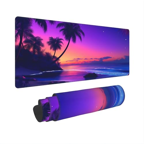 XXL Gaming Mouse Pad 35.4x15.7 inch, Sunset Beach Landscape Theme Desk Mat,Large Purple Starry Sky Ocean Sea Mousepad (Sunset sea) - color: Sunset sea