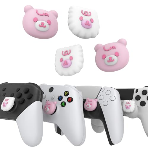 PlayVital Thumb Grip Caps for Xbox Series S/X, Xbox One, Elite Series 2 Controller, Cute Joystick Caps for ps5/EDGE/ps4, Thumbstick Cover for Switch 2 Pro/Switch Pro - Cute Bear, White & Pink - color: Cute Bear White & Pink