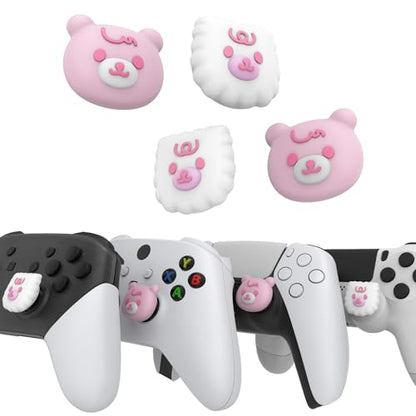 PlayVital Thumb Grip Caps for Xbox Series S/X, Xbox One, Elite Series 2 Controller, Cute Joystick Caps for ps5/EDGE/ps4, Thumbstick Cover for Switch 2 Pro/Switch Pro - Cute Bear, White & Pink - color: Cute Bear White & Pink