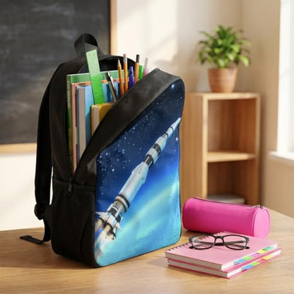 Back Pack School Bag Bookbag for 6+ Years Old Kids Boys Girls 17 Inch Black Lightweight Daypack Rocket Pattern - color: Rocket Backpack