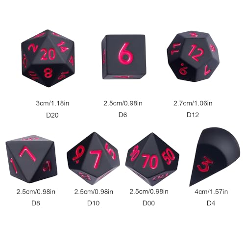 7-Piece Jumbo Silicone DND Dice Set, 25mm Oversized D&D Dice | Round Edges Soft Perfect Bouncer Compatible with Dungeons and Dragons RPG Bar Pub Club Party Games - color: Black W/Red Numbers