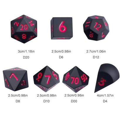 7-Piece Jumbo Silicone DND Dice Set, 25mm Oversized D&D Dice | Round Edges Soft Perfect Bouncer Compatible with Dungeons and Dragons RPG Bar Pub Club Party Games - color: Black W/Red Numbers