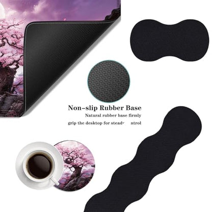 Mouse Pad,Large Desk Mat Set, 4in1 XL Mousepad + Keyboard Wrist Rest+Mouse Wrist Rest+Coaster with Ergonomic Desk Pad for Home Office Table Computer Cover -Cherry Blossom Tree - color: Cherry Blossom Tree