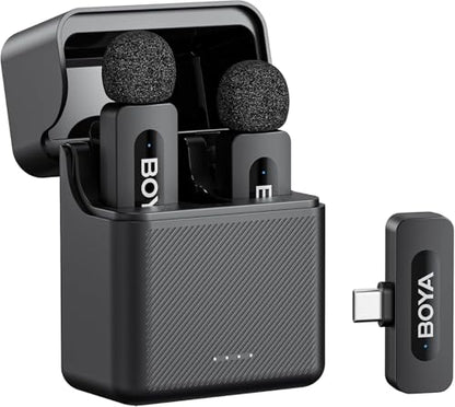 BOYA V30 Wireless Lavalier Microphone for iPhone/Android/PC/Laptop with USB-C Port, 36H Battery Life with Charging Case, Noise Canceling Clip on Lapel Microphone Wireless Mini Mic for Video Recording