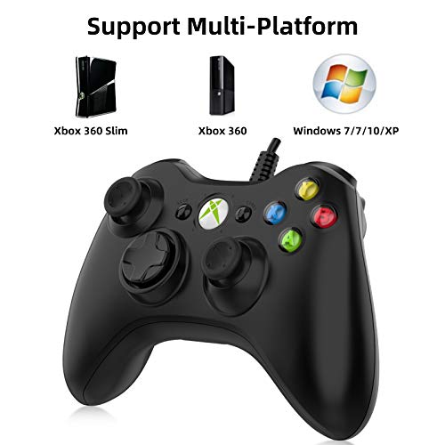 NBCP Game Controller for Xbox 360: Wired Xbox 360 Controller for PC Windows 11/10/8/7 - Upgraded Gamepad with Dual Vibration Feedback and 60-inch Flexible Cord, Black