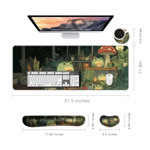 Desk Mat, Large Gaming Mouse Pad with Wrist Rest, 4 in1 XXL Mouse pad+Keyboard Wrist Rest+Mouse Pad Wrist Support+Cup Coaster Set, Ergonomic Desk Pad for Home Office,Cute Frog - color: 91