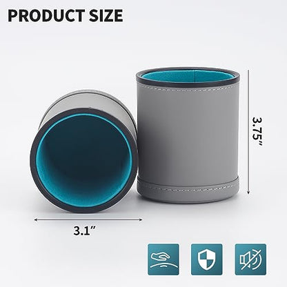 5 Pack PU Leather Dice Cups Velvet Felt-Lined Shaker Cups with 30 Dot Dice for Bar Party Yahtzee Farkle Dice Games, Grey - color: Grey