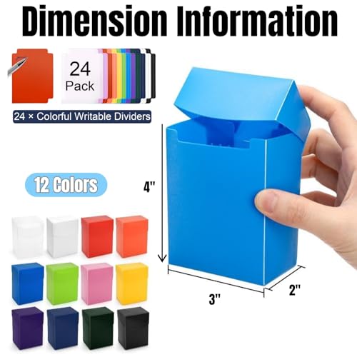 24 Pack Card Deck Boxes with 24 Dividers, Plastic Hard Gaming Card Holder Organizer, Collectible Trading Playing Cards Storage Box, Closed Sports Cards Cases for Family, Party Games