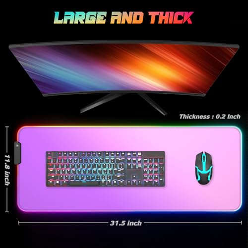 ITNRSIIET RGB Gaming Mouse Pad Full Desk XL Extended Large Gaming Mousepad 12 Lighting Modes, 30% Thicker, Big LED Desk Mat for Keyboard Men Gamers Esport Pros, 32" x 12",Gradual Purple - color: Z-gradual Purple