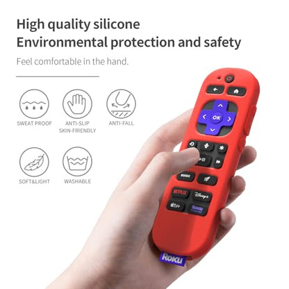 Silicone Case for Roku Voice Remote Pro 2nd Ed. - Protective Shockproof Skin with Lanyard (Red) - color: red