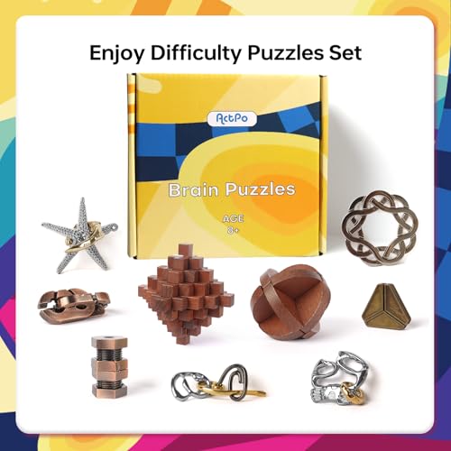 9pcs Retro Wooden and Metal Puzzles Bulk Gift for Kids, Teens, and Adults Unlock Interlock Brain Teasers Toys Game. - style: Style D