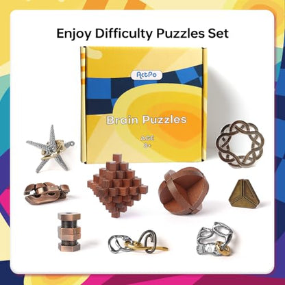 9pcs Retro Wooden and Metal Puzzles Bulk Gift for Kids, Teens, and Adults Unlock Interlock Brain Teasers Toys Game. - style: Style D