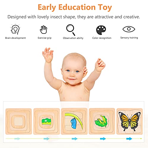 jojofuny Animal and Plant Wooden Jigsaw Puzzle Board Cartoon Multilayer Educational Toy for Kids Ages 4-8 Portable 3D Puzzle for Imagination Eye-Hand Coordination Gift