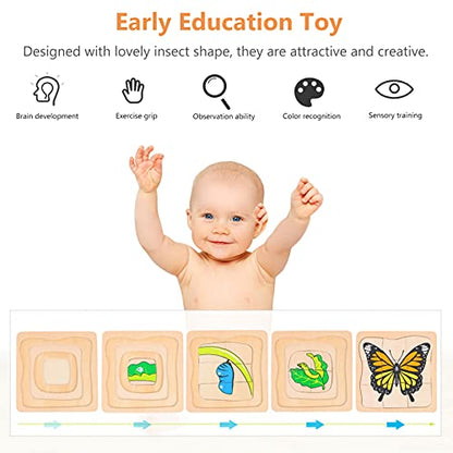 jojofuny Animal and Plant Wooden Jigsaw Puzzle Board Cartoon Multilayer Educational Toy for Kids Ages 4-8 Portable 3D Puzzle for Imagination Eye-Hand Coordination Gift