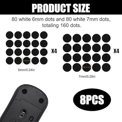 160 Pcs Mouse Slider Pads Replacement, PTFE Glide Dots 6mm and 7mm Universal Mouse Skates for Gaming Mouse and Office Mice, Smooth Glide Upgrade Compatible with Cloth or Hard Mousepads (Black) - size: Dia 6mm/7mm Black