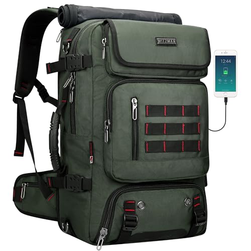 WITZMAN Carry on Travel Backpack for Men Airline Approved Fits 16" Laptop | Nylon 3 in 1 Luggage Duffle Bag with USB Charging Port, Shoe Compartment, For Weekend Getaway, Overnight Trip, B682 Green - color: 02.army Green