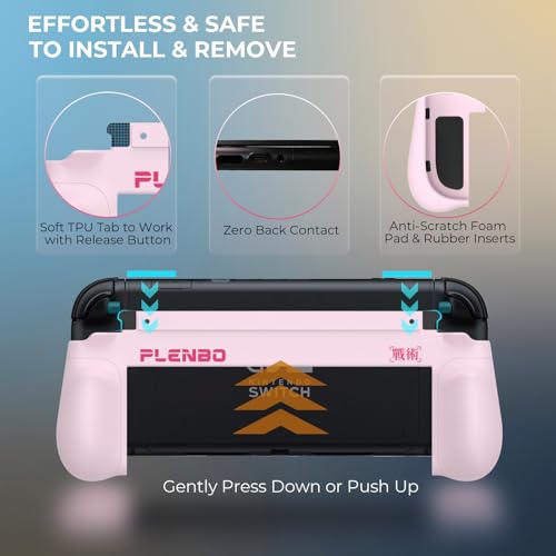 Plenbo FoldeX Switch 2 Grip Case with Detachable Flip Cover- Pastel Pink | Dockable Ergonomic Handheld Protective Hard Shell for Nintendo Switch 2, 3-Mode Compatible Joy-Con 2 Controller Grip - color: Pastel Pink
