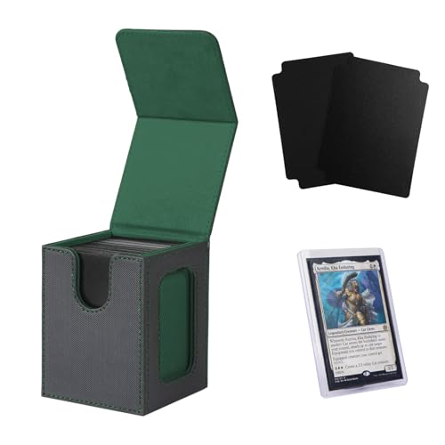 Venssu MTG Deck Box for Commander Display,Card Deck Box Fits 100 Double Sleeved Cards,TCG with 2 Dividers and 1 Toploader (Black＆Green) - color: Black＆Green