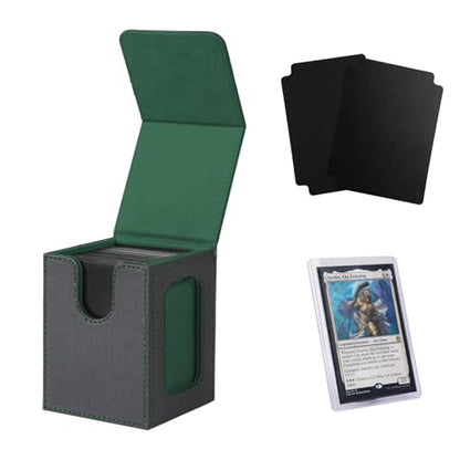 Venssu MTG Deck Box for Commander Display,Card Deck Box Fits 100 Double Sleeved Cards,TCG with 2 Dividers and 1 Toploader (Black＆Green) - color: Black＆Green