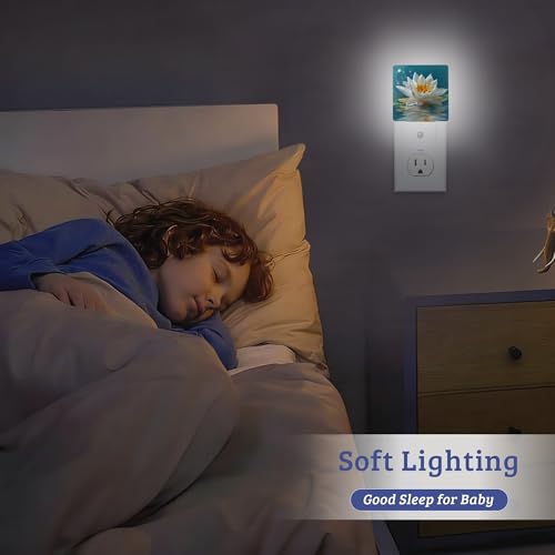 Beautiful White Lotus Flower Night Light Plug-into Wall, Nightlight with Dusk to Dawn Sensor, Energy Efficient Lamp for Bedroom/Bathroom/Kitchen/Hallway/Stairs - color: Beautiful White Lotus Flower