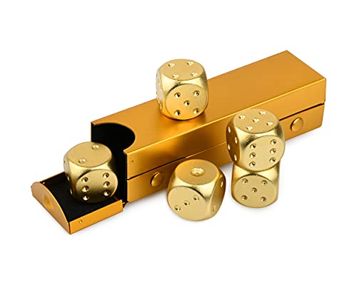 DS.DISTINCTIVE STYLE Aluminum Alloy Dice 5 Pieces 16mm Portable Metal Dices with Case 6 Sided Dice for Party Game - color: Gold, style: Rectangle