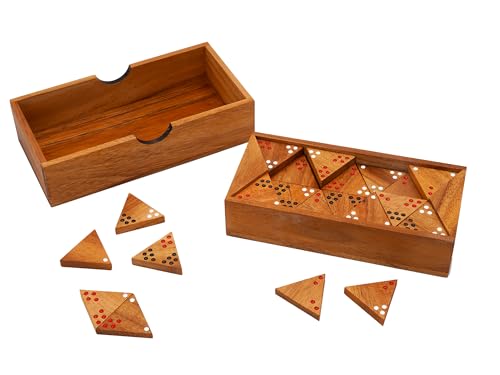 BSIRI Wooden Triangular Dominoes Set Triangle Tile Game Strategy for Adults Classic Domino and Family Board Games Night Travel Dominos Set with Storage Case for Home Table Play - color: Tridominoes