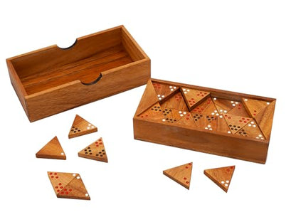 BSIRI Wooden Triangular Dominoes Set Triangle Tile Game Strategy for Adults Classic Domino and Family Board Games Night Travel Dominos Set with Storage Case for Home Table Play - color: Tridominoes