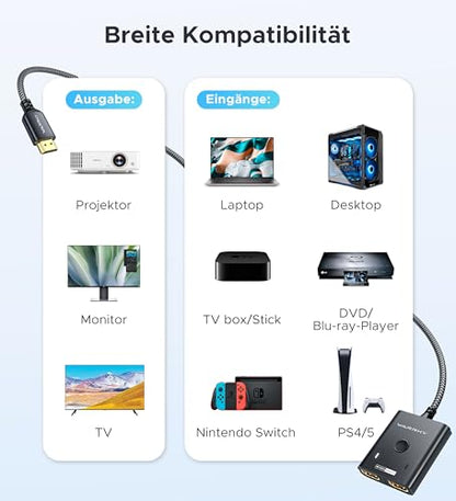 HDMI Switch 2 in 1 Out 4K@60Hz, WARRKY [3.3ft Fixed Braided HDMI Cable, Aluminum Case, HDCP 2.2] Bidirectional 2x1 Switcher (Not Splitter) Compatible for PS5/4, Nintendo Switch, FireStick – Black - color: Black