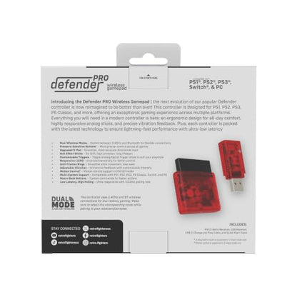 Retro Fighters Defender Pro Wireless Controller for PS1, PS2, PS3, Switch, & PC | 2.4GHz & Bluetooth (Crimson Red) - color: Crimson Red