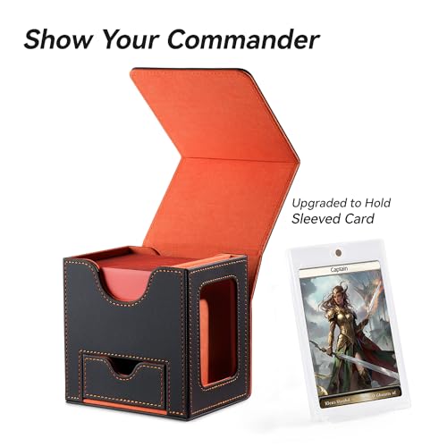 Card Deck Box for MTG Commander - Patented Design, Commander Display, Fits 100 Double-Sleeved Cards, 35pt Card Brick & Dice Tray - Grey/Orange - color: 1. Classic (Dark Grey/Orange)