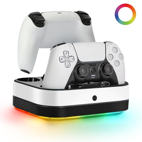 Puning PS5 Controller Charger Station,Fast Charging Dual PS5 Controller Stand Compatible with PlayStation 5 Dualsense Edge Gamepad & 9 RGB LED Lights and Cable