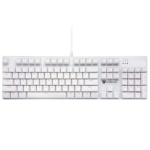 Merdia Hot Swappable 104 Keys Full Size Mechanical PC Gaming Keyboard | Blue Switch White Mechanical Wired Computer Keyboards | LED Backlit 104 Keys US Layout Light Up Wired Gaming Keyboard - color: Blue Switch White