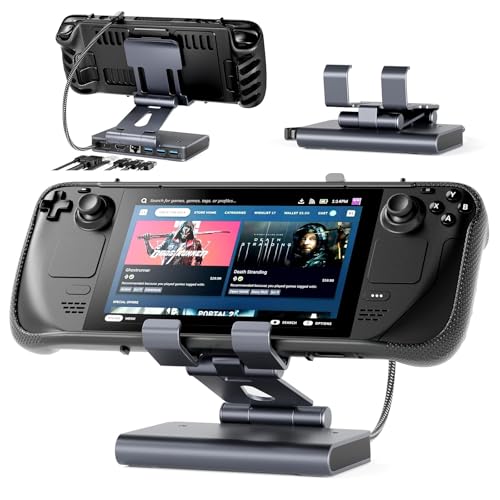 Docking Station Steam Deck Dock: Adjustable Stand 6-in-1 Hub Stream Deck Accessories with HDMI 2.0 4K@60Hz TV/1Gb Ethernet/3*USB-A 3.0/PD 3.0 Fast Charging for Steam, iPad,Other Smart Phones Black