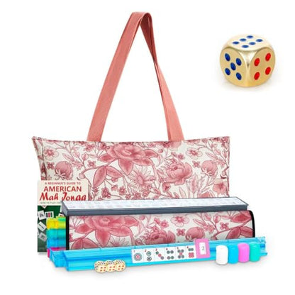 American Mahjong Set, 166 Premium Scratch-Resistant Tiles with 4 Upgraded Rack Pushers & Dice, Portable Soft Carry Case, Complete Traditional Mah Jongg Game Set for Family Party, Travel & Gift - color: Pink Flower