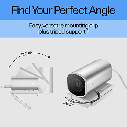 HP 960 4K Streaming Webcam - 4K 30 FPS/1080p 60 FPS Computer Camera & Dual Mics, Noise Reduction, & Privacy Cover - Zoom Certified - Swivel/Tilt Adjust - Color Correction, AF & Framing (695J6AA#ABL)