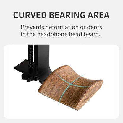Headphone Holder with 6cm Wide Walnut Headrest,Adjustable Clamp-on Headset Stand Desk Headset Holder for Over Ear and Gaming